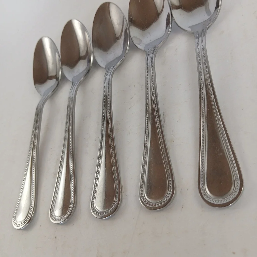 Gibson BEADED Stainless Flatware - Set of 5 Place Oval Teaspoon Glossy